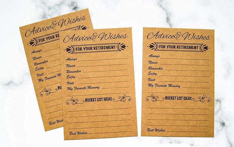 RXBC2011 Retirement Well Wish and Advice Cards Pack of 50 Rustic Kraft Retired Ideas Supplies and Decoration Happy Retiree Celebration Gift Bucket List Wish Funny Officially Retired - Image 5